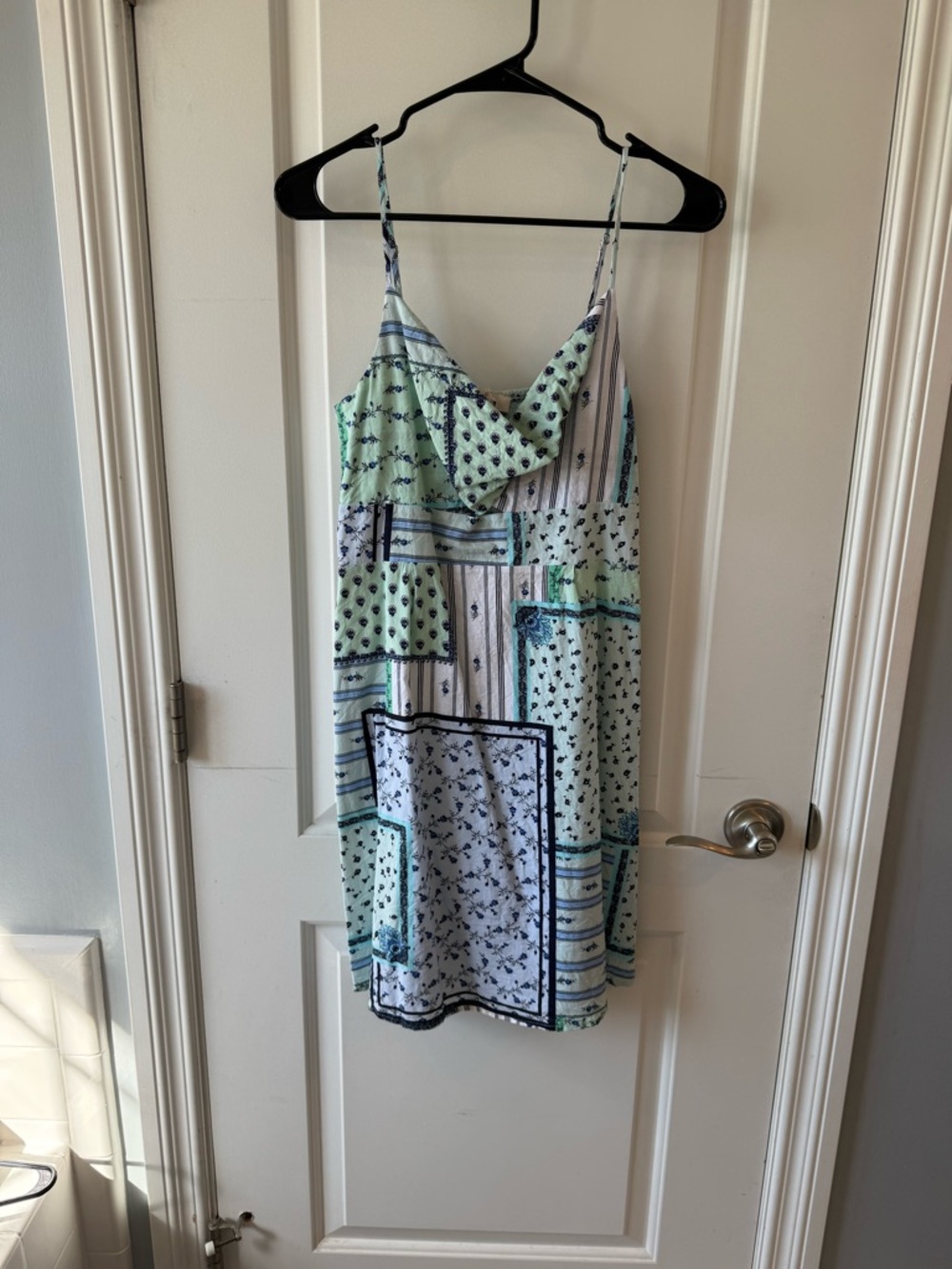 LOFT Mint Green Floral & Stripe Slip Dress with Cowled Neck Line, size 6